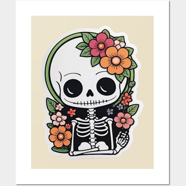 Cute floral kawaii skeleton No.6 Wall Art by taoteching